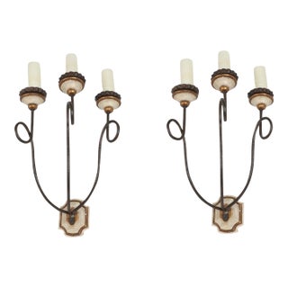 Pair of Formations Italian Parcel Gilt Portofino 3 Arm Sconces For Sale