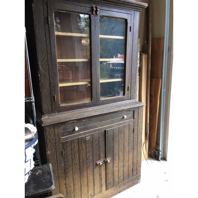 Fabulous country farmhouse step-back cupboard - the real deal. Probably from the 1850s, this has the original grain paint...