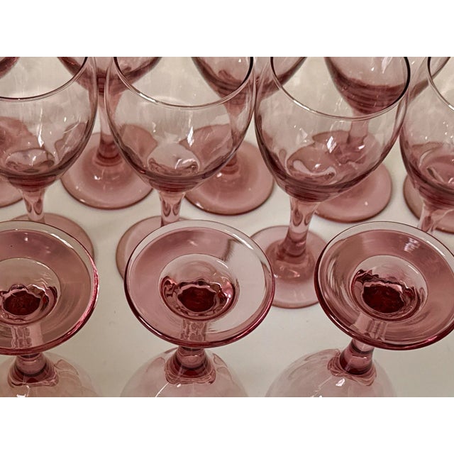 Late 20th Century Libbey Pink Plum Wine Glasses - S/12 For Sale - Image 5 of 9