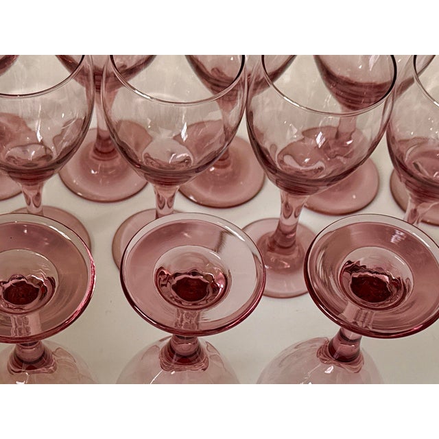 Late 20th Century Vintage Libbey Pink Plum Wine Glasses - New in Box - S/12 For Sale - Image 5 of 9