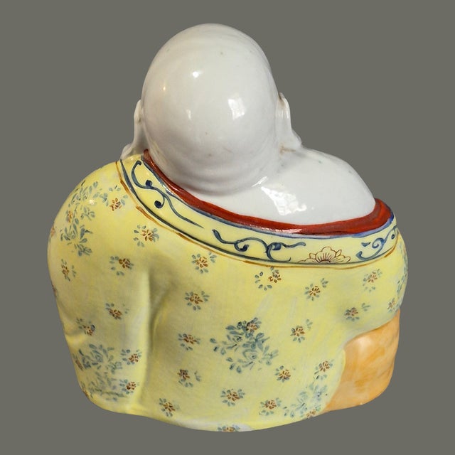 Vintage Famille Rose Hand Painted Laughing Happy Buddha Marked For Sale - Image 4 of 8