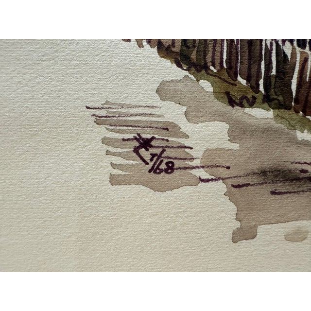 Henry Emil Salloch Original Watercolor on Paper Modernist European Village Church, 1968. For Sale - Image 4 of 6