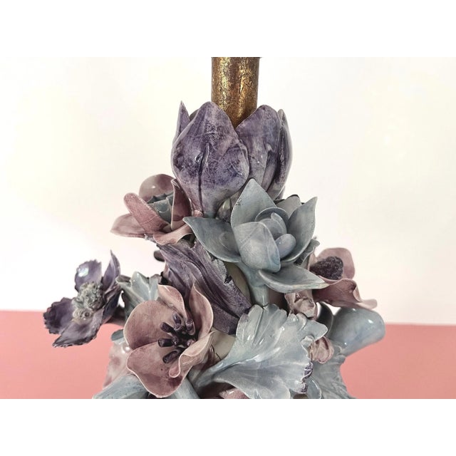 Wood Mid 20th Century Italian Capodimonte Bouquet Lamp & Shade For Sale - Image 7 of 18