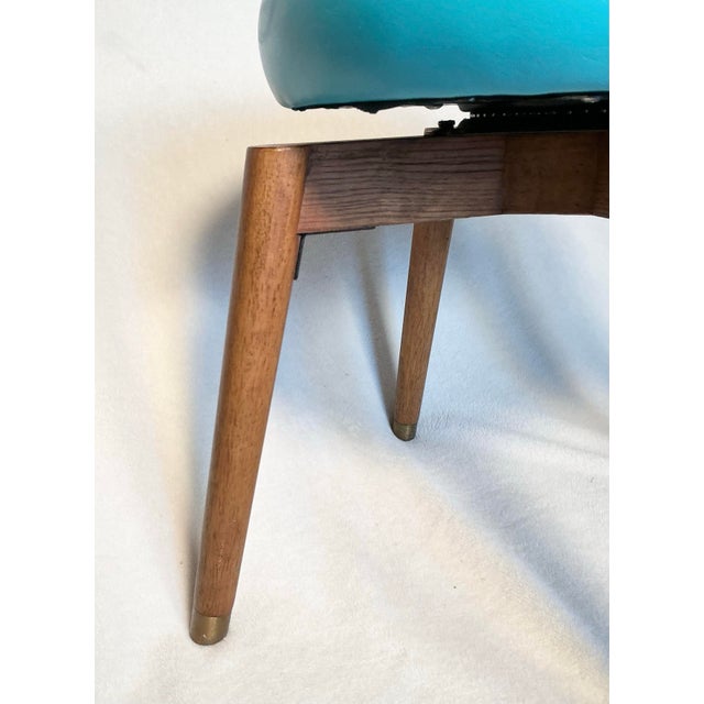 Teal Vintage Mid-Century Modern Swivel Vanity Stool, Newly Reupholstered - Circa 1960s For Sale - Image 8 of 12