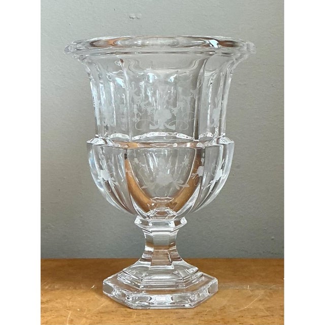 Transparent Vintage Tiffany & Co. Etched Crystal Pedestal Vase For Sale - Image 8 of 12