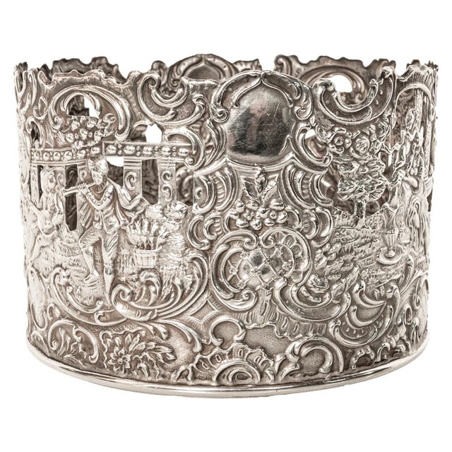 Antique American Sterling Silver Wine Bottle Decanter Coaster Cuff New York 1915 For Sale - Image 4 of 17