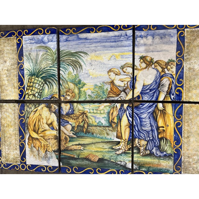 Wonderful classic ancient scene depicting Pan sitting by a pool of water. with a group of Gods/ people confronting looks...