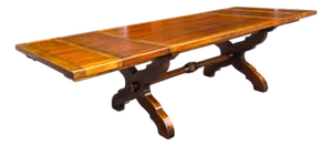 French Country Style Extendable Trestle Dining Table W/2 Leaves