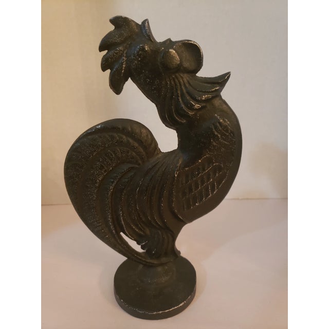 Vintage Farmhouse Cast Iron Black Rooster For Sale - Image 4 of 7