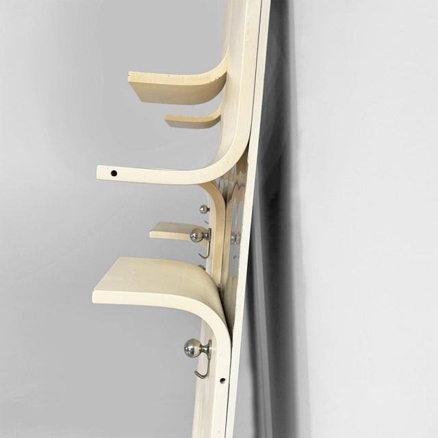 Italian Modern Wall-Mounted Coat Racks in White Wood and Metal, 1970s, Set of 2 For Sale - Image 6 of 16
