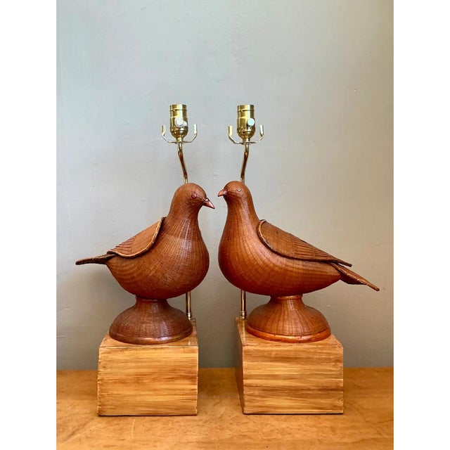 Vintage Shanghai Weave Lovebird Lamps- A Pair For Sale - Image 10 of 12