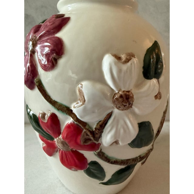 Vintage 1970s Handmade Floral Embossed Ceramic Vase For Sale - Image 4 of 9
