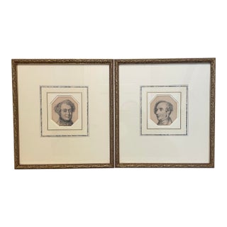 Pair of Framed 1820s English Portrait Drawings of Men For Sale