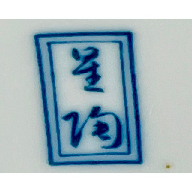 Vintage Blue and White Chinoiserie Hexagon Teapot With Bronze Handle For Sale - Image 14 of 15