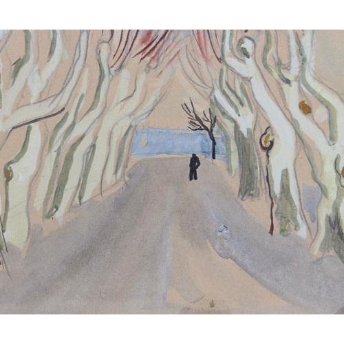 Yves Brayer, Row of Plane Trees In Winter, Maussane-les-Alpilles, 20th Century, Mixed Media on Paper, Framed For Sale - Image 8 of 17