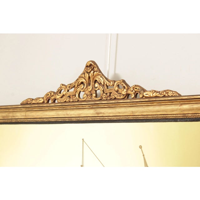 1940s Vintage Gilt Frame Etched Masted Ship Wall Mirror For Sale - Image 5 of 13