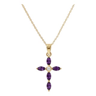 Vintage Amethyst Cross Pendant Necklace | Purple Stone Cross Christian Jewelry | February Birthstone Gift For Sale