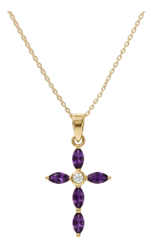 Vintage Amethyst Cross Pendant Necklace | Purple Stone Cross Christian Jewelry | February Birthstone Gift