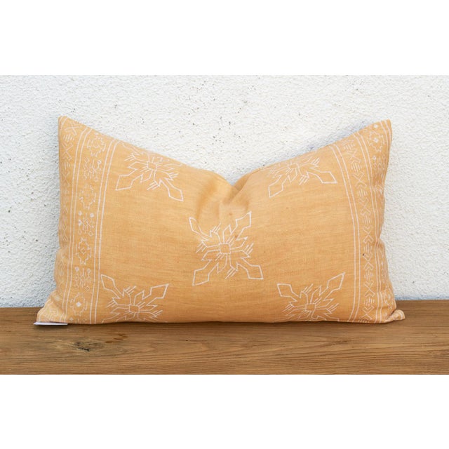 Blockprint Linen Jaipur Lumbar "Sunburst Yellow" Pillow Cover For Sale In Los Angeles - Image 6 of 7