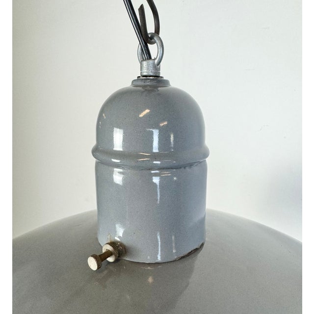 Gray Industrial Grey Enamel Factory Pendant Lamp, 1960s For Sale - Image 8 of 18