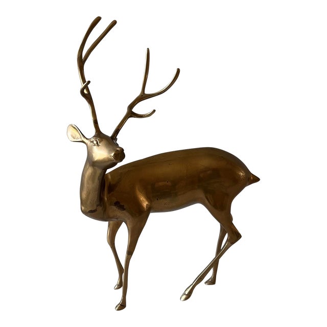 Large Vintage Solid Brass Stag For Sale