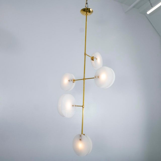 Modern Modern brass chandelier with opaline glass shades For Sale - Image 3 of 12