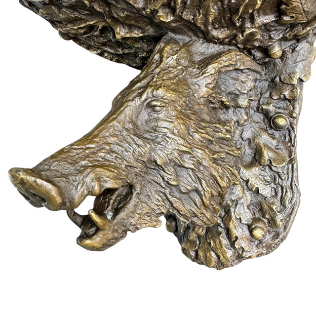 Metal Bronze Wild Boar Wall Bracket For Sale - Image 7 of 10