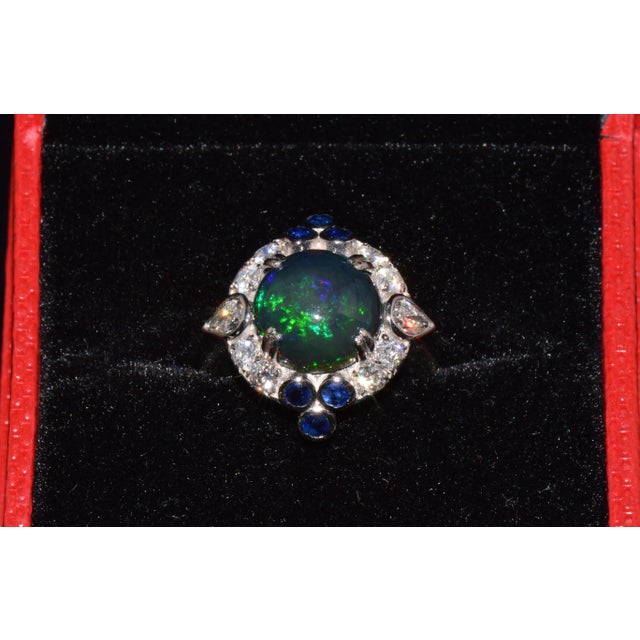 Certified Natural 4.18cts vs F Diamond Opal Sapphire 18k Solid Gold Cocktail Ring, Size 6.75 For Sale - Image 9 of 11