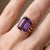 Contemporary 14k Yellow Gold Plated Emerald-Cut Amethyst Statement Ring – Double Band Solitaire Ring, Size 7 For Sale - Image 3 of 6