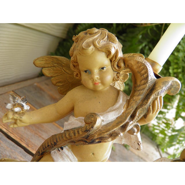 Rare Pair of Vintage Italian Fontinini Rococo Cherub Putti Candle/Taper Holders For Sale In Wichita - Image 6 of 9