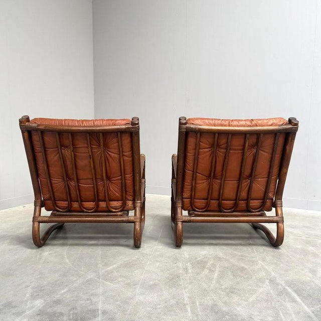 Vintage Bamboo and Leather Chairs, 1970s, Set of 2 For Sale - Image 9 of 15
