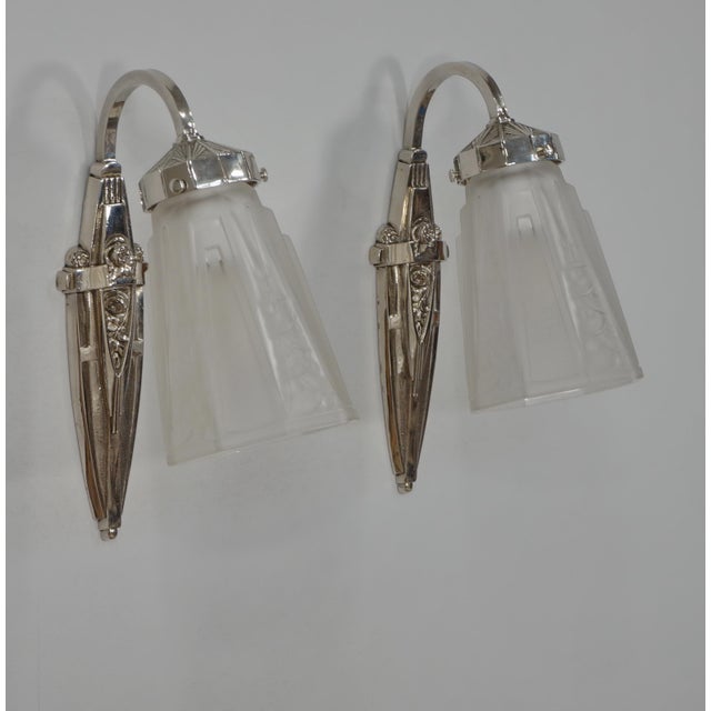 Metal French Art Deco Wall Sconces by Charles Schneider 1920s France - A Pair For Sale - Image 7 of 11