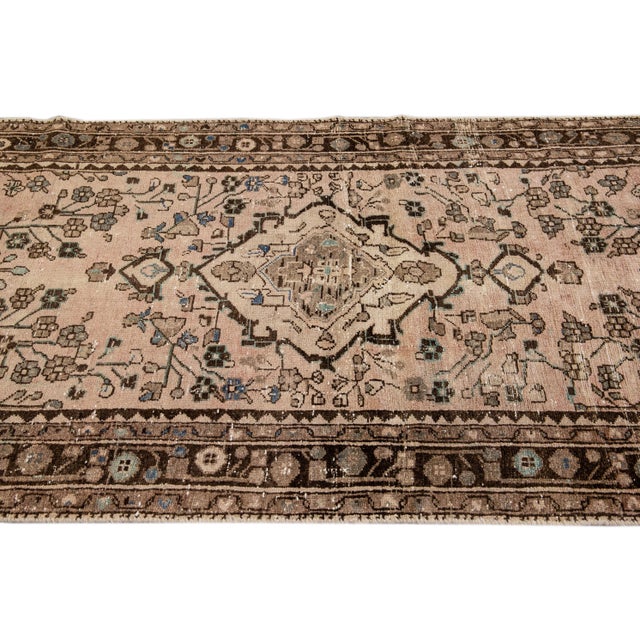 Textile 1950s Vintage Distressed Handmade Floral Peach Runner For Sale - Image 7 of 9