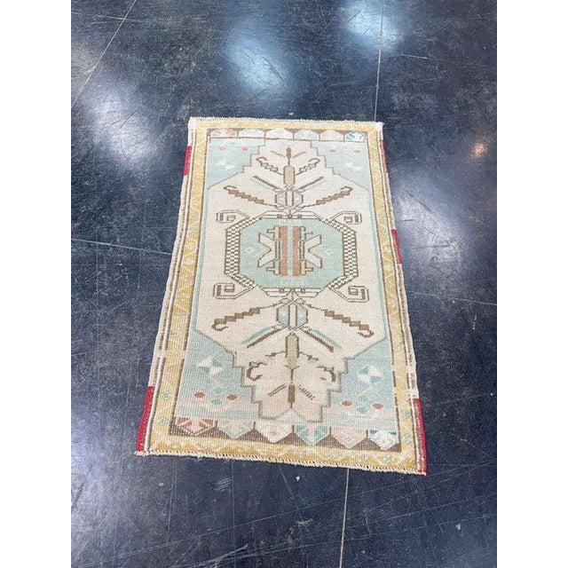Beige Turkish Mini Rug Oriental Hand Knotted Vintage Rug 1'10" x 3' #17941 For Sale - Image 8 of 8