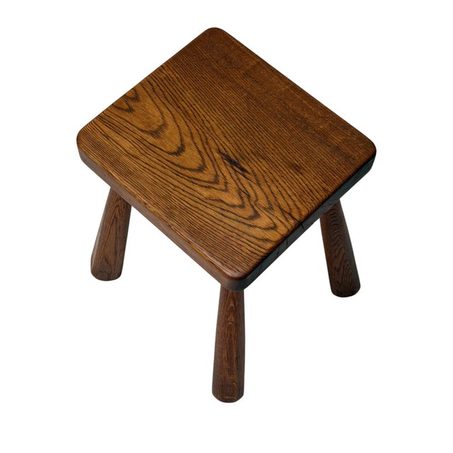 Brown Brutalist Stool in Oak, Dutch Design, Mid-Century, 1960s For Sale - Image 8 of 11