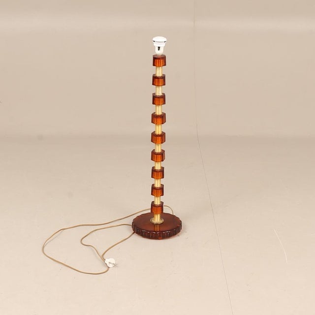 Gold Brass and Amber Glass Lamp from Nybro Armaturfabrik, 1960s For Sale - Image 8 of 8