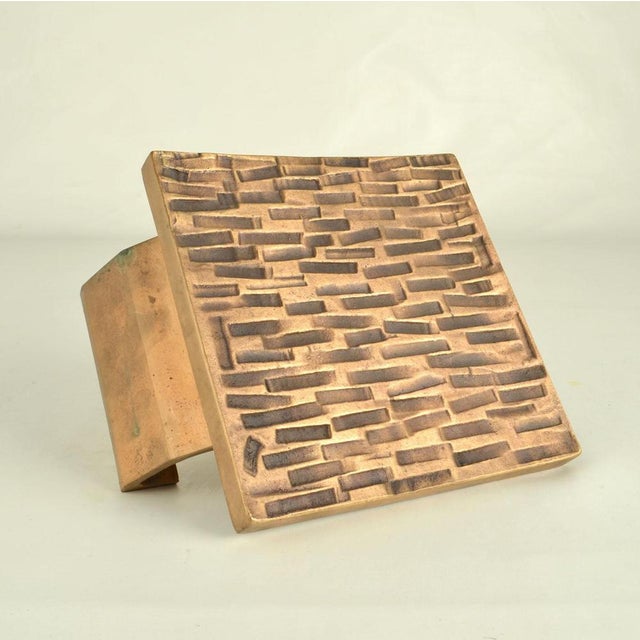 Brutalist Bronze Square Push Pull Door Handles with Embossed Relief, 1970s, Set of 2 For Sale - Image 6 of 14