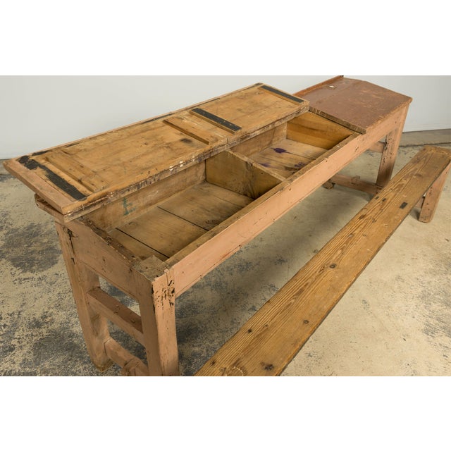 Late 19th Century French Painted School Desk With Integrated Bench For Sale - Image 17 of 18