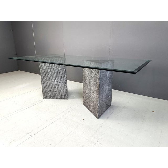 Black Vintage Brutalist GLass and Marble Dining Table, 1970s For Sale - Image 8 of 11