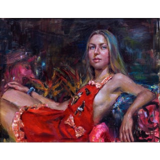 Apron by Natalia Fabia | Oil on panel Portrait of a woman in a red apron. For Sale