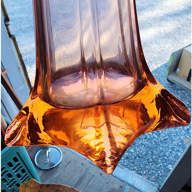 Monumental 32" Cranberry Swung Art Glass Floor Vase, Optic Ribbed Star Foot, MCM For Sale - Image 11 of 11