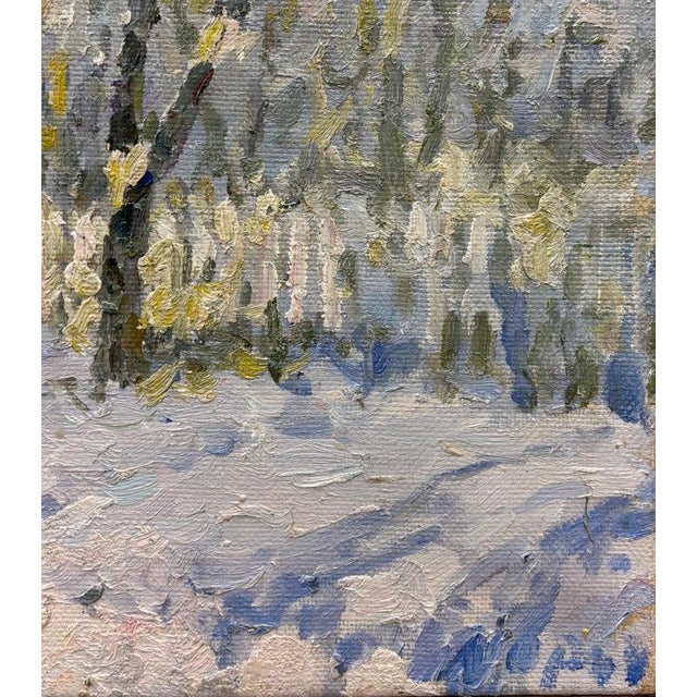 Georgij Moroz, Snowy Landscape Landscape and House Immersed in the Snow, 1990s, Oil on Canvas For Sale - Image 3 of 8