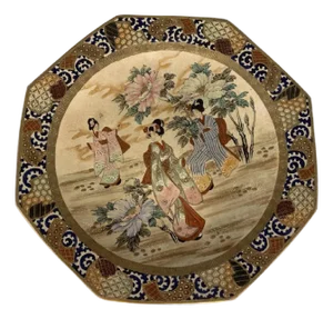 Antique Satsuma Charger: Meiji Period Japanese Porcelain, Floral Garden Scene