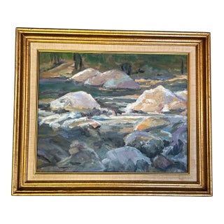 1970’s Original Impressionist Rocky River Landscape Painting For Sale