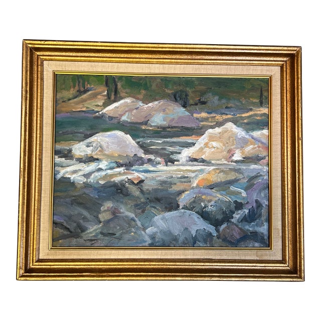 1970’s Original Impressionist Rocky River Landscape Painting For Sale