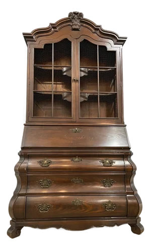 Vintage Henredon Four Centuries Baroque Style Lighted Secretary Desk Bookcase