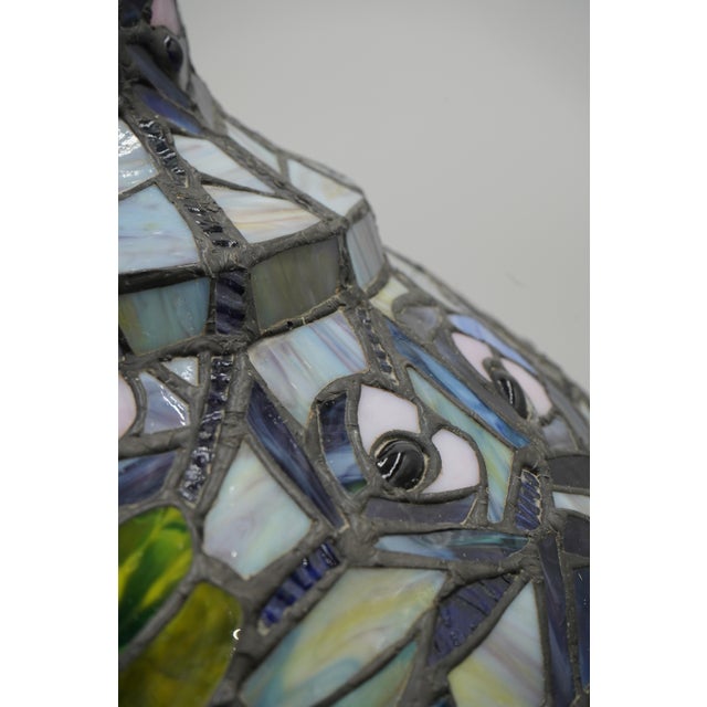 1980s Tiffany Style Stained Leaded Glass Lamp For Sale - Image 12 of 13