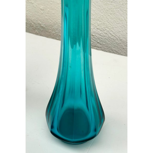 1950s Vase: Vintage Mid-Century Turquoise Art Glass Tall Vase For Sale - Image 4 of 5