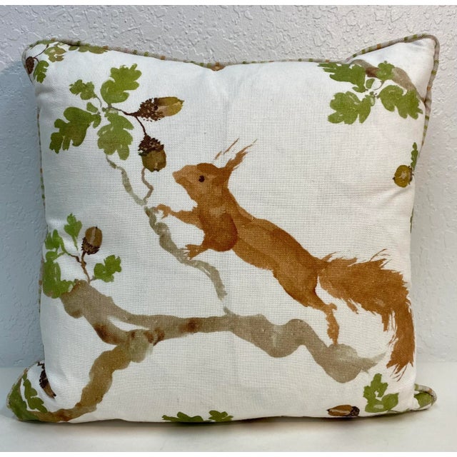Pair of 16” Square Pillows With a Squirrel Print - Made in U K For Sale - Image 4 of 11