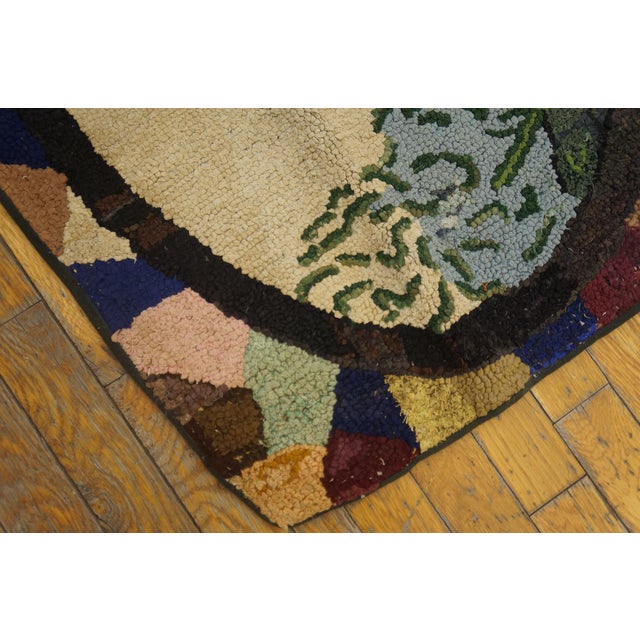 Early 20th Century 1920s Ivory Animal Pictorial Antique American Hooked Rug 2'0" X 3'6" Handknotted Wool Carpet For Sale - Image 5 of 6